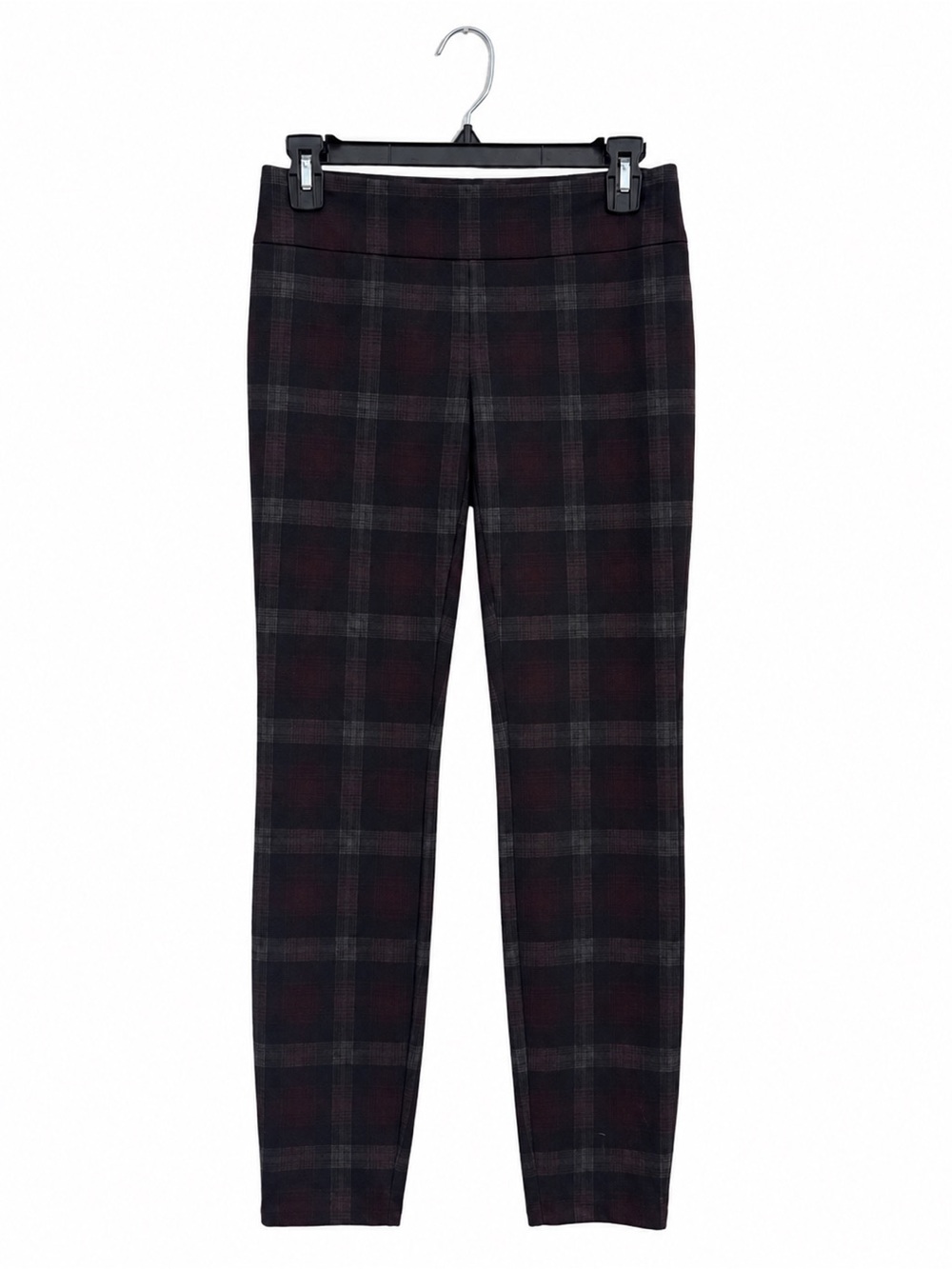 Calvin Klein Plaid Ponte Pull On Ankle Dress Pants XS Black Maroon